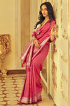 Cerise Pink Satin Silk Saree