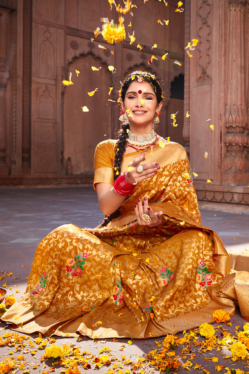 Mustard Yellow Banarasi Silk Saree