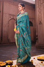 Teal Blue Banarasi Silk Saree