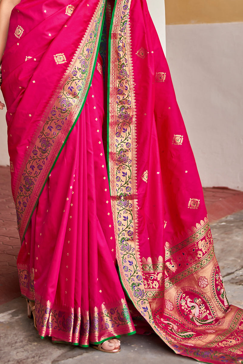 Cerise Pink Paithani Silk Saree