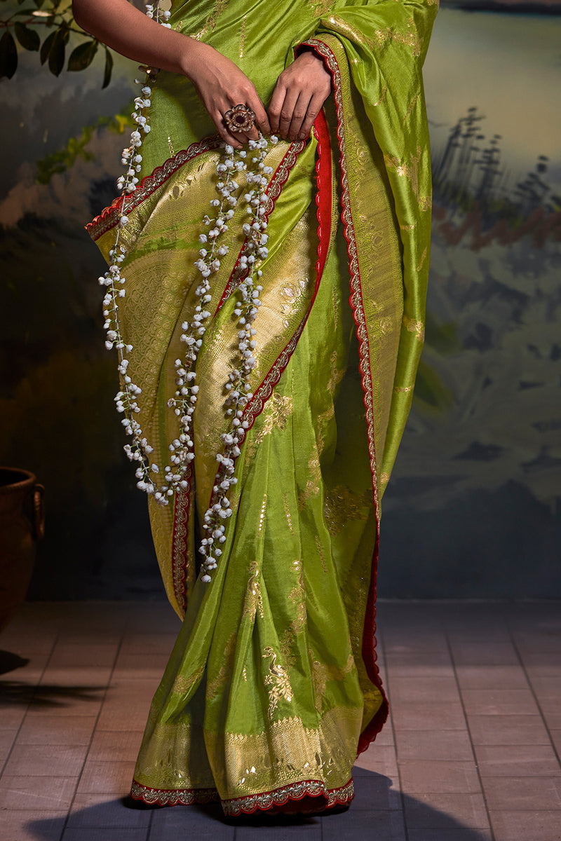 Pear Green Dola Silk Saree