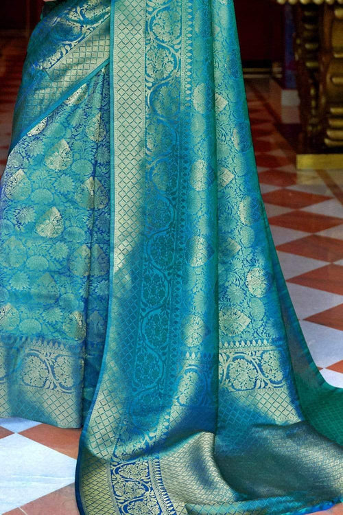 Yale Blue Handcrafted Kanjivaram Saree