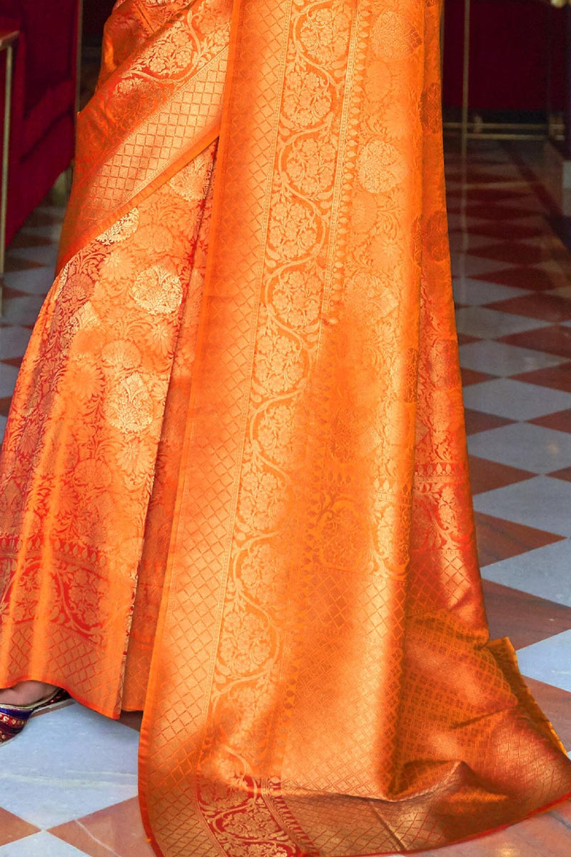 Tangerine Orange Handcrafted Kanjivaram Saree
