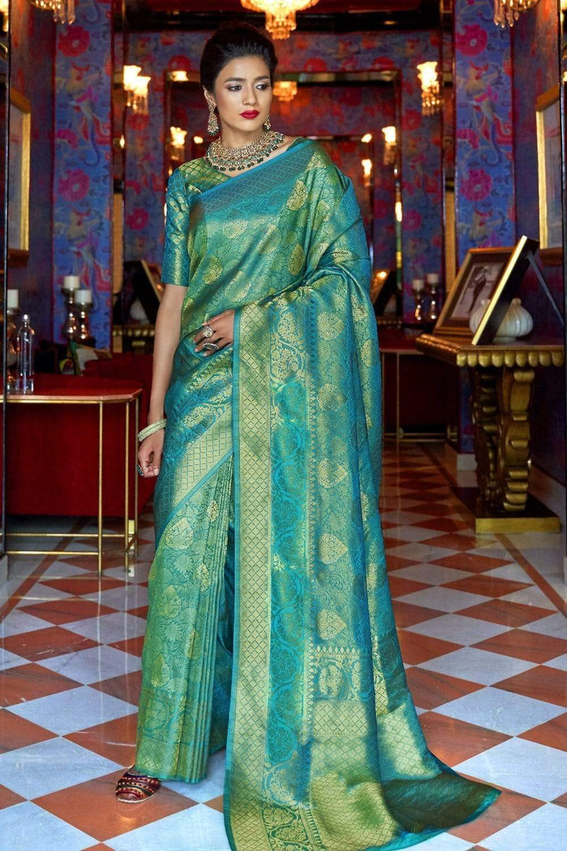 Persian Green Handcrafted Kanjivaram Saree