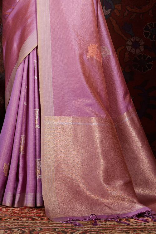 Mauve Purple Zari Woven Beautiful South Silk Saree