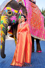 Carrot Orange Woven Kanjivaram Saree - Special Wedding Edition