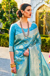 Persian Blue Woven Kanjivaram Saree - Special Wedding Edition