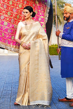 White And Golden Zari Woven Kanjivaram Saree
