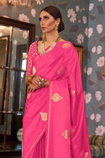 Hot Pink Zari Butta Woven Banarasi Saree