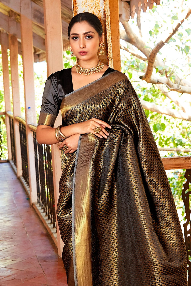 Raven Black Zari Woven Kanjivaram Saree