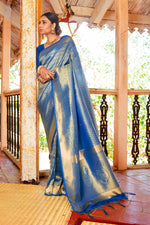 Cobalt Blue Zari Woven Kanjivaram Saree