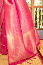 Hot Pink Zari Woven Kanjivaram Saree