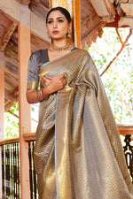 Steel Grey and Golden Zari Woven Kanjivaram Saree