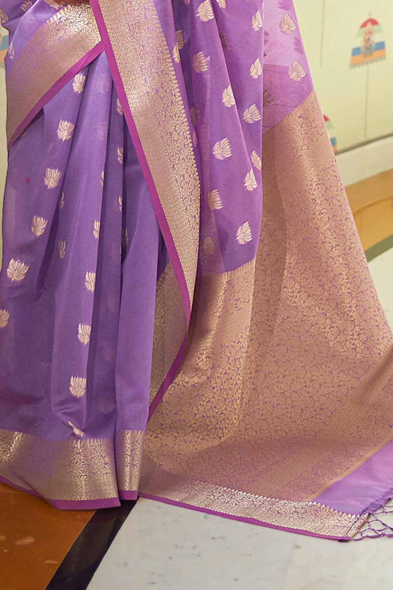 Lilac  Purple Cotton Linen Saree
