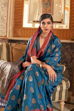 Star Blue Zari Woven South Silk Saree