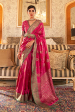 Ruby Pink Zari Woven South Silk Saree