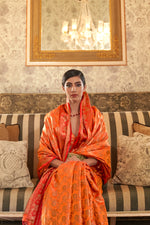 Pinata Orange Zari Woven South Silk Saree