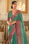 Teal Blue Zari Woven South Silk Saree