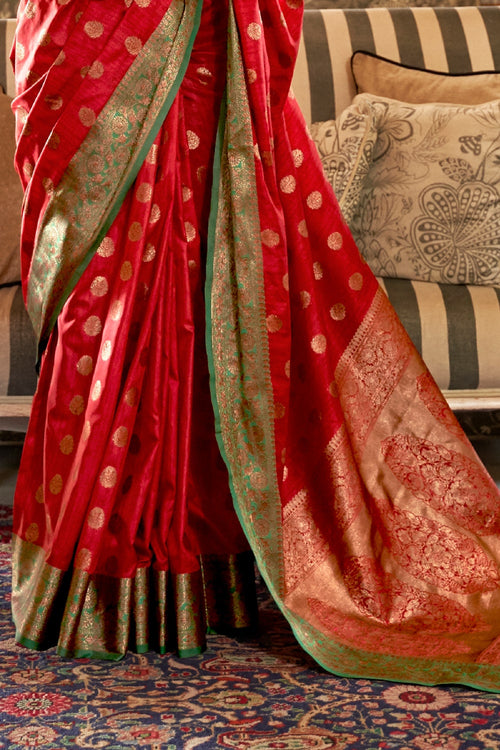 Rufous Red Zari Woven South Silk Saree