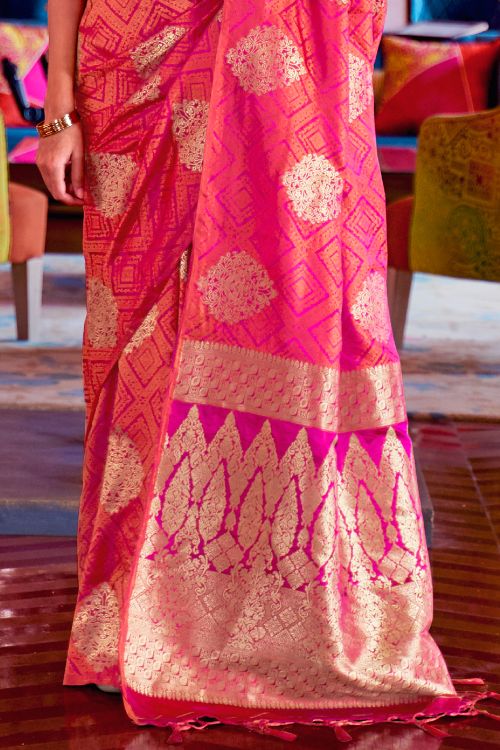Cerise Pink Banarasi Chanderi Saree