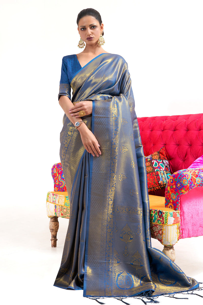 Lapis Blue Kanjivaram Saree