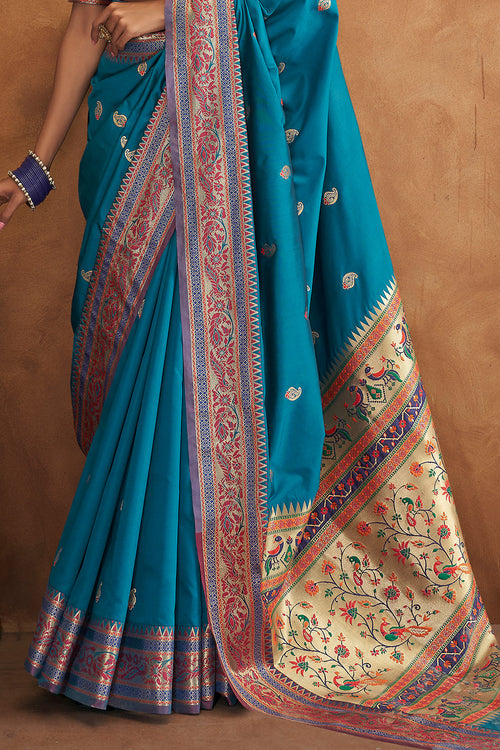 French Blue Banarasi Silk Saree