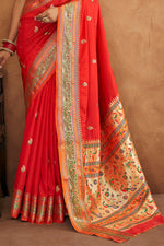 Candy Red Banarasi Silk Saree