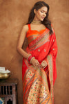 Candy Red Banarasi Silk Saree