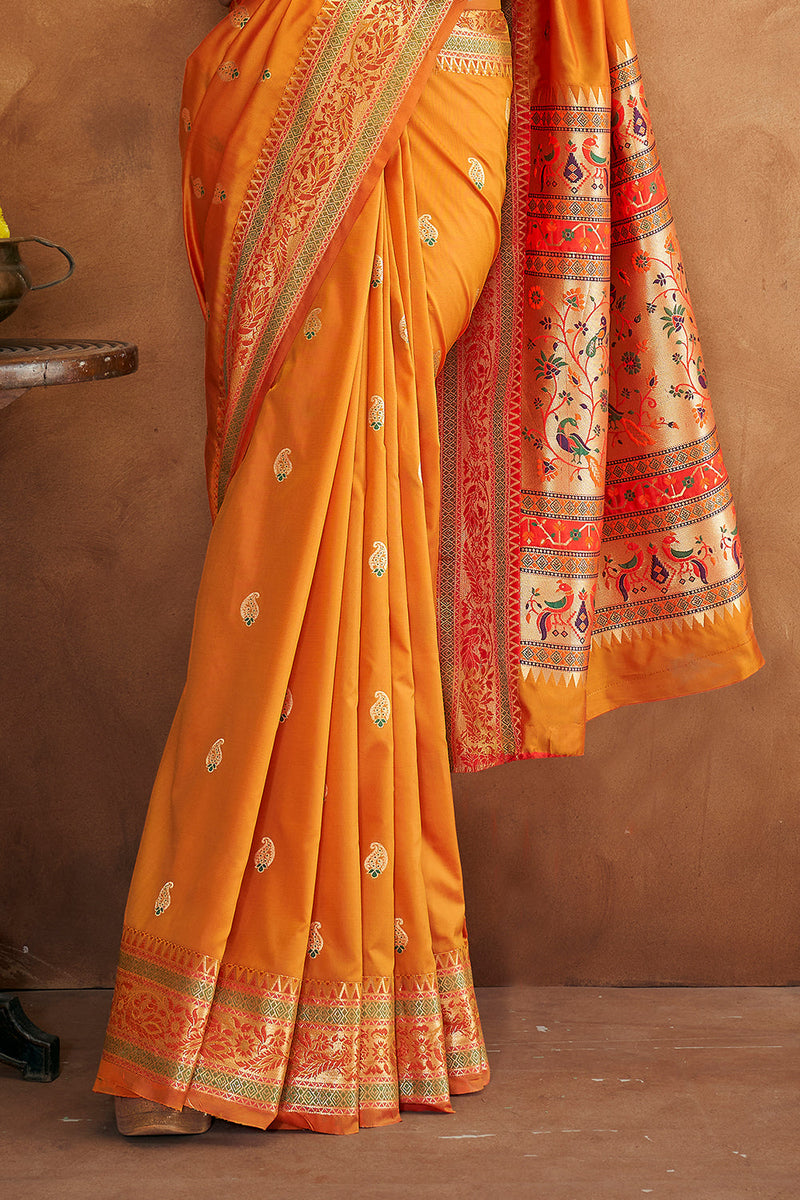 Amber Orange Banarasi Silk Saree