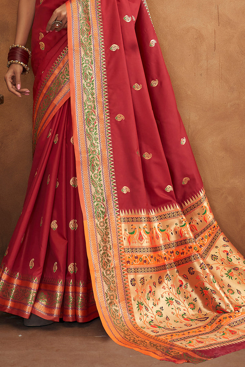 Ruby Red Banarasi Silk Saree