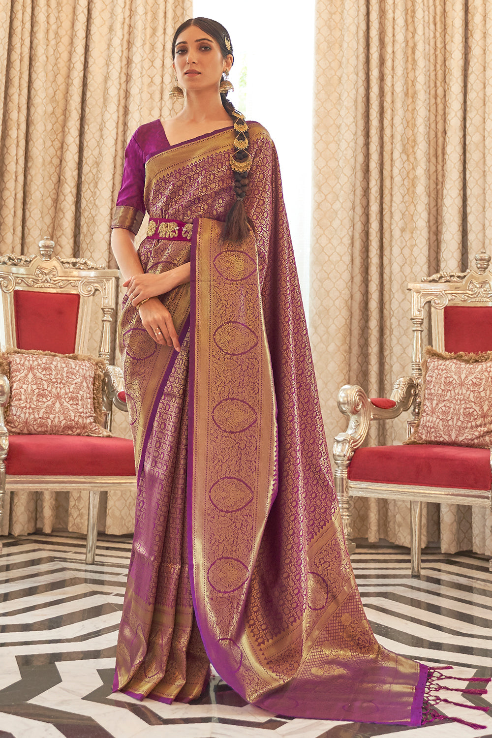 Munsell Purple Kanjivaram Saree