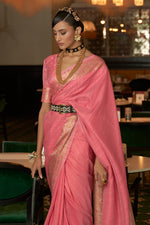 French Pink Tussar Silk Saree