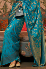 French Blue Kanjivaram Saree