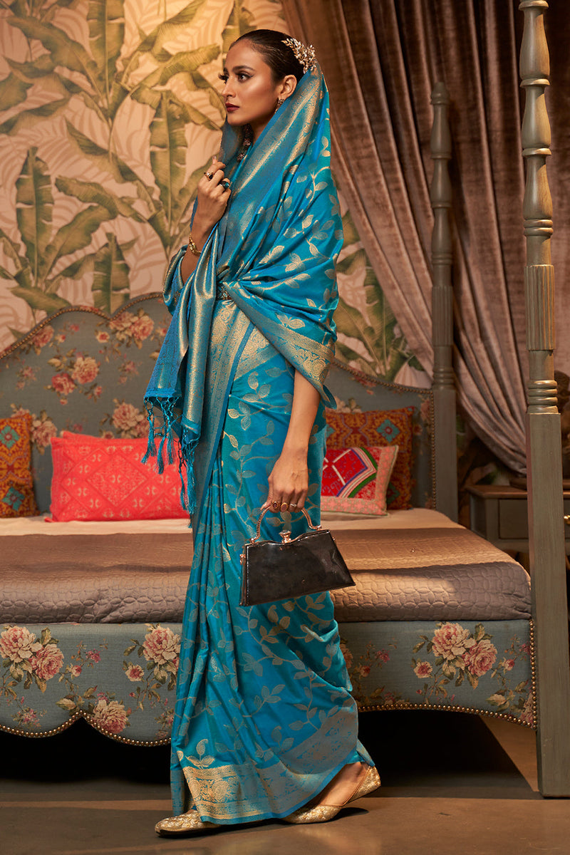 French Blue Kanjivaram Saree