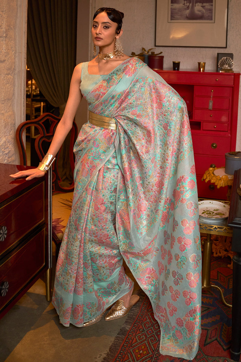 Light Blue Pashmina Saree