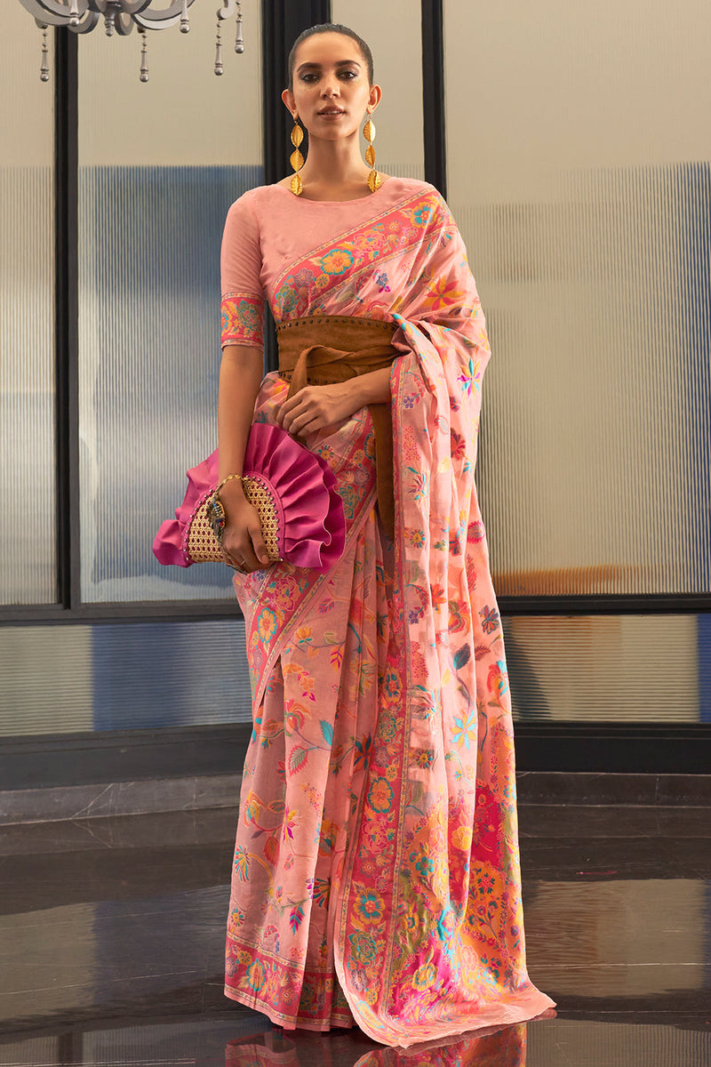 French Pink Georgette Saree