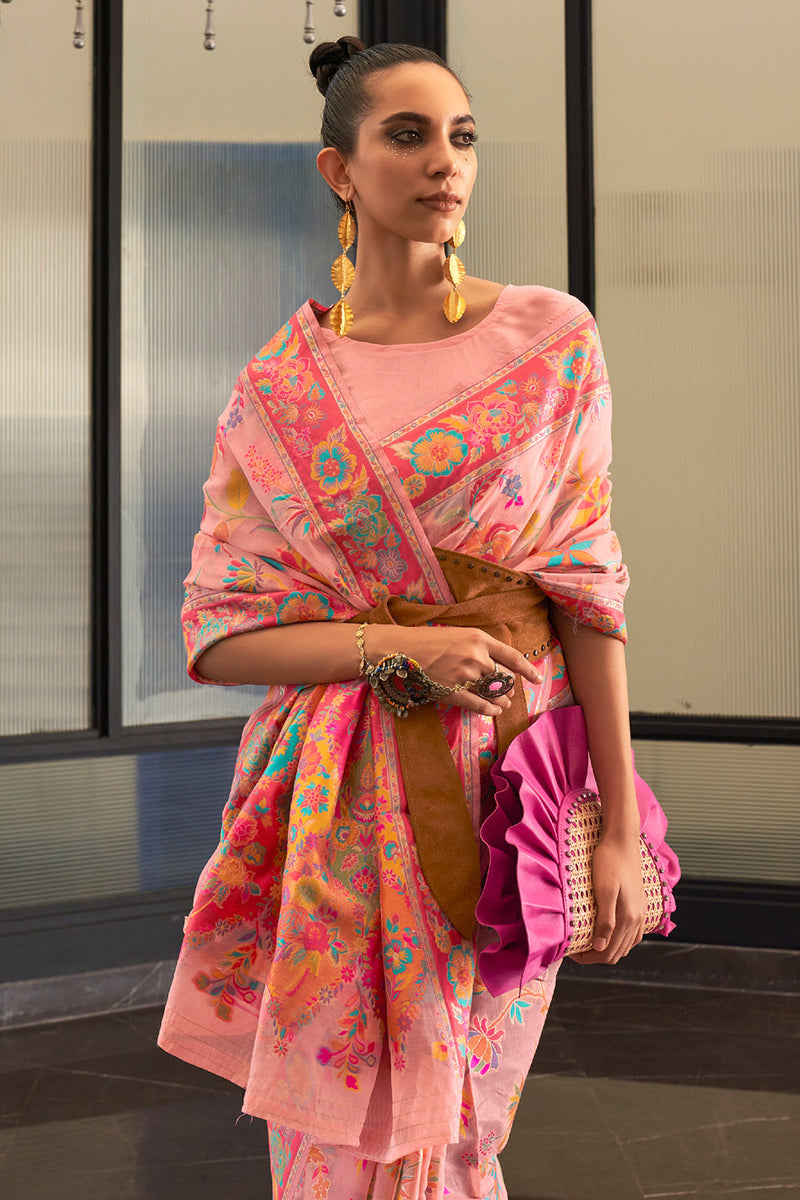 French Pink Georgette Saree