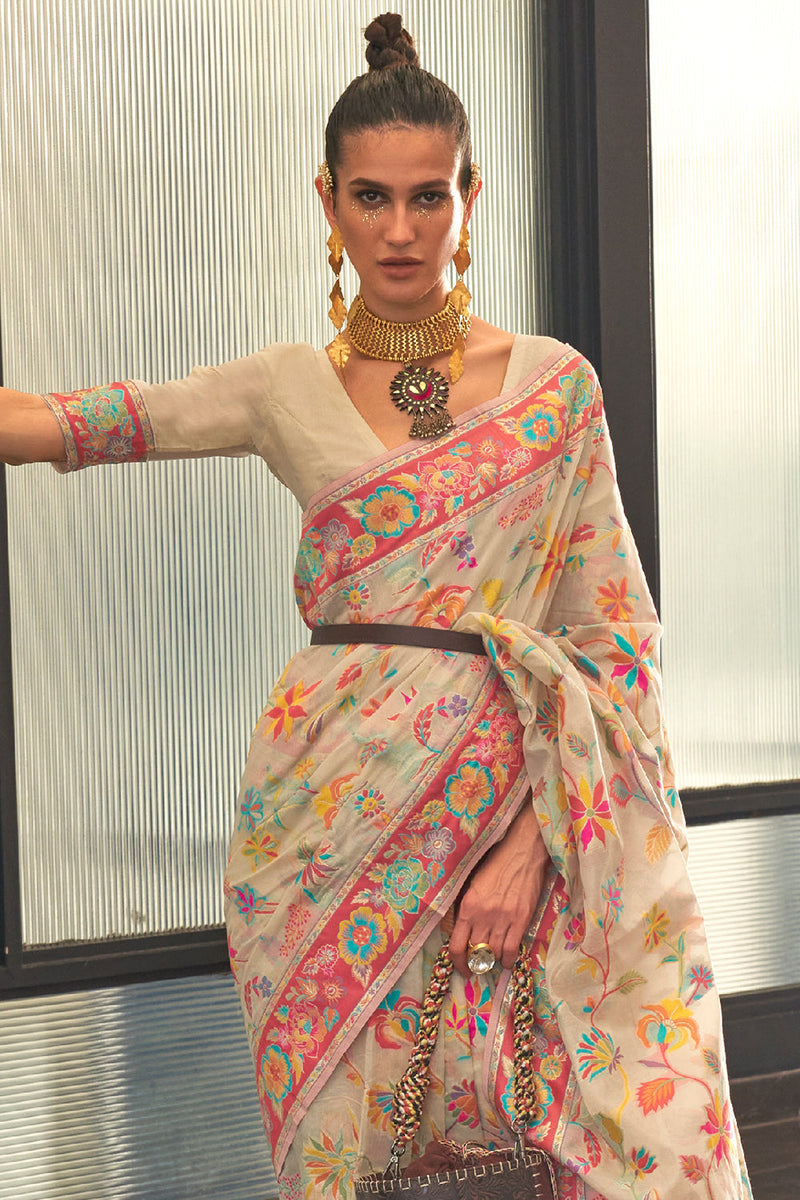 Parchment Off White Georgette Saree