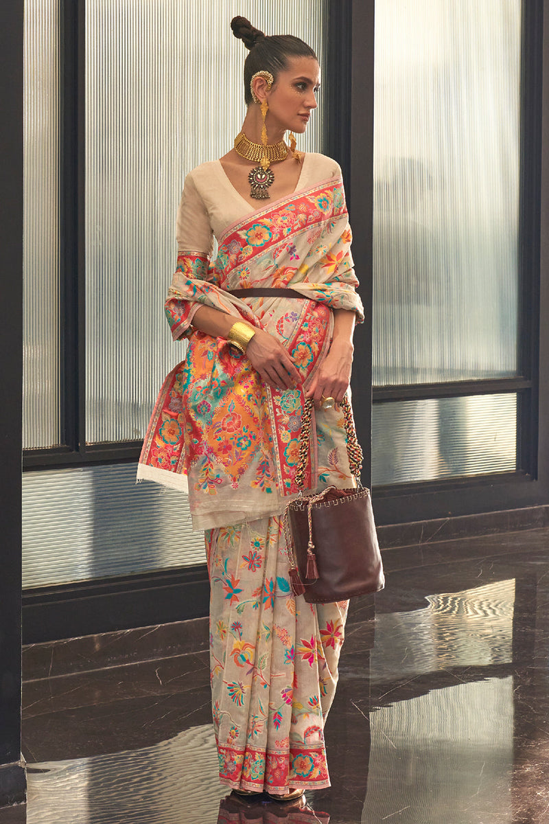 Parchment Off White Georgette Saree
