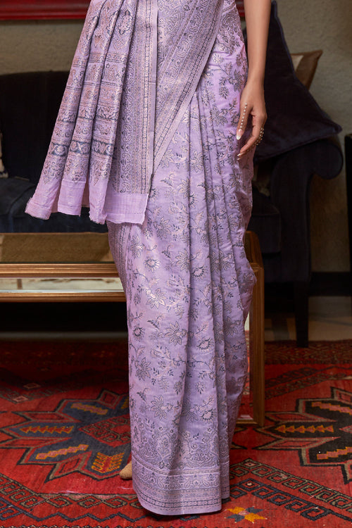 Pastel Lilac Kashmiri Cotton Saree