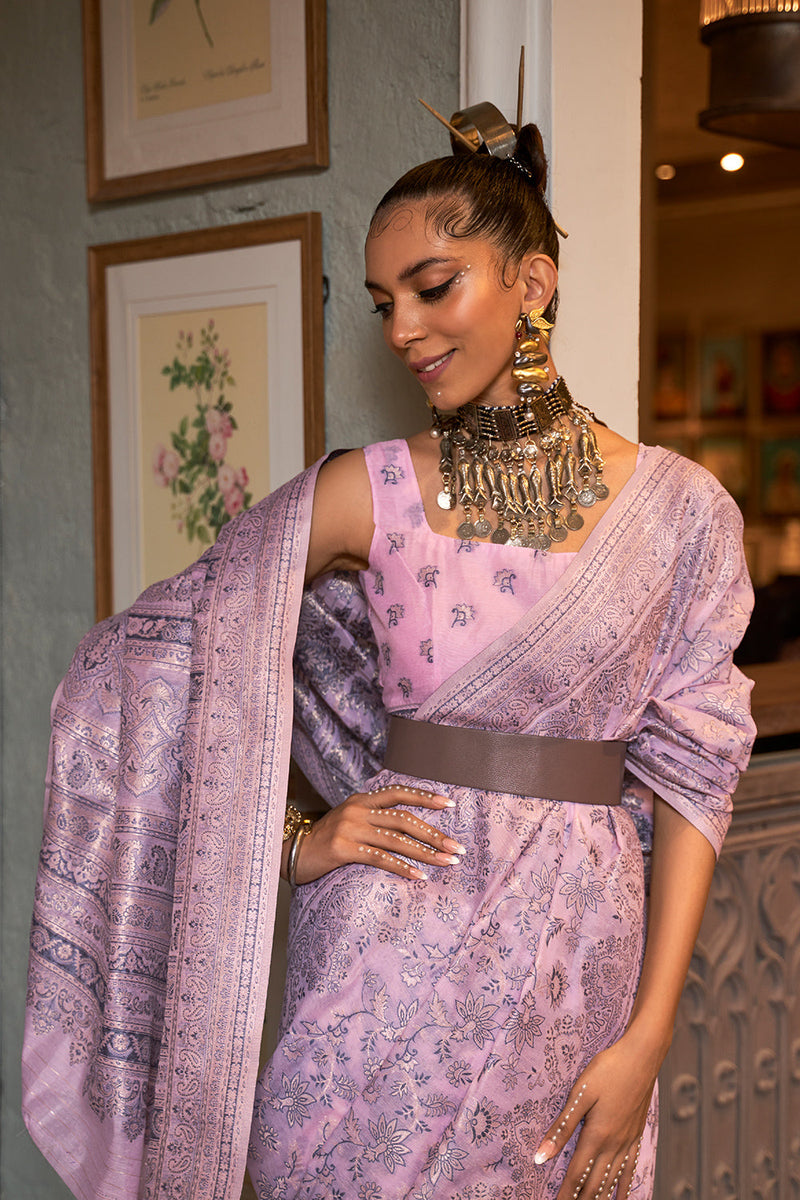 Lavender Pink Kashmiri Cotton Saree