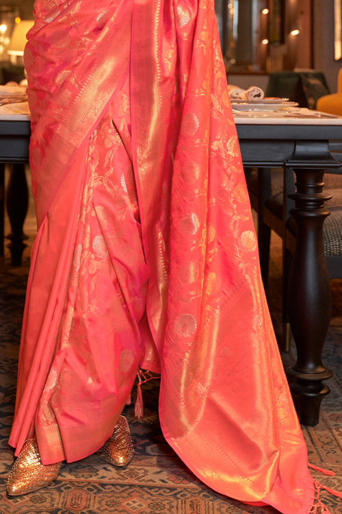 Coral Pink Kanjivaram Saree