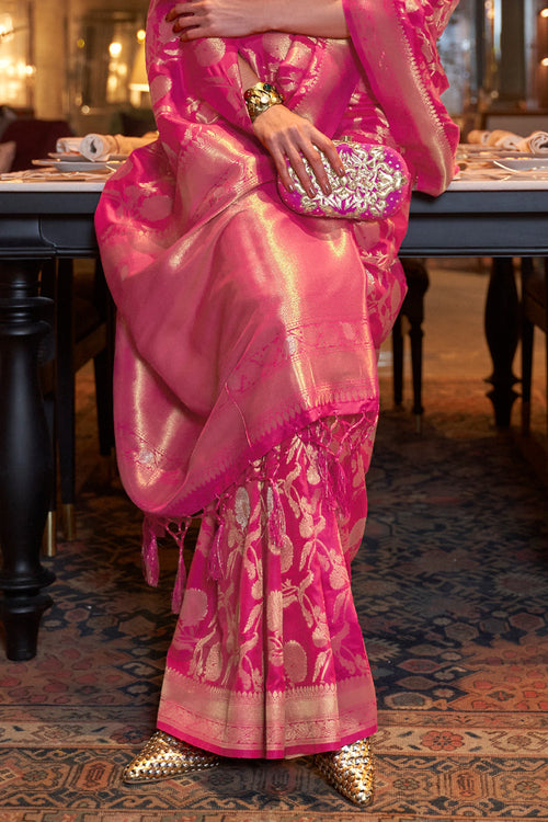 French Rose Pink Kanjivaram Saree