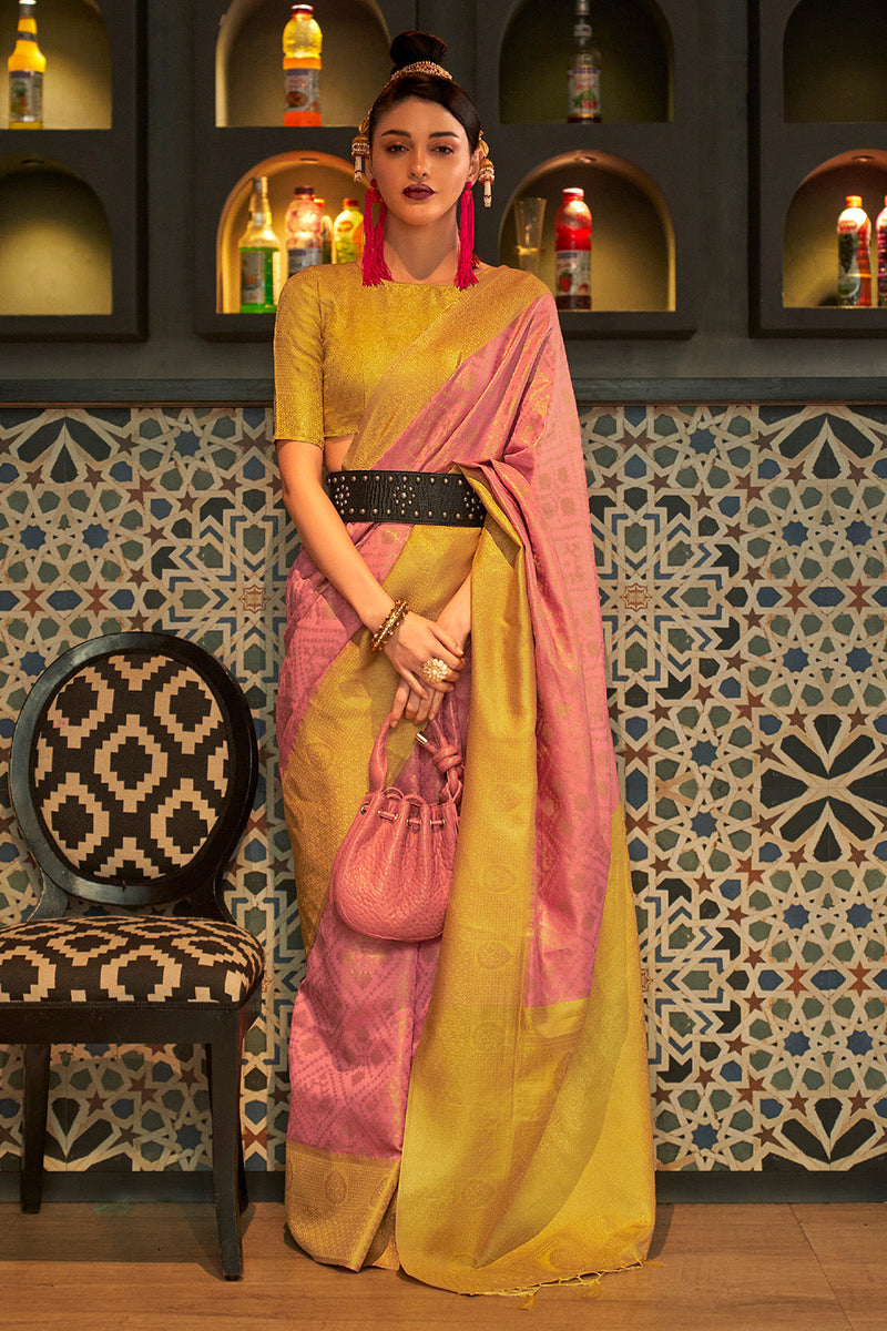 Brick Pink Kanjivaram Saree