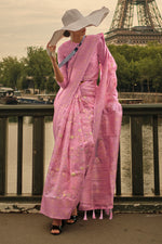 Baby Pink Kashmiri Organza Silk Saree