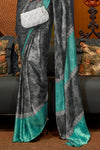 Sable Black An Green Satin Silk Saree