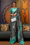 Sable Black An Green Satin Silk Saree