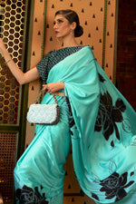 Artic Blue Satin Silk Saree