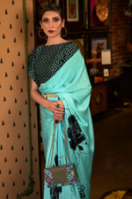 Artic Blue Satin Silk Saree