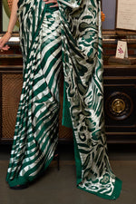 White And Green Satin Silk Saree